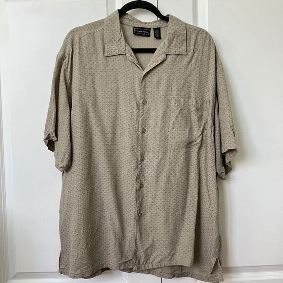 Vintage Denver Hayes Shirt Mens XL Silk Beige Check Print Button Up - Picture 1 of 8